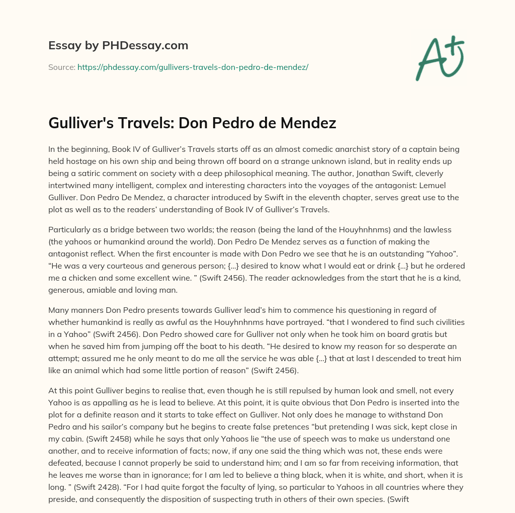 Gulliver’s Travels: Don Pedro de Mendez essay