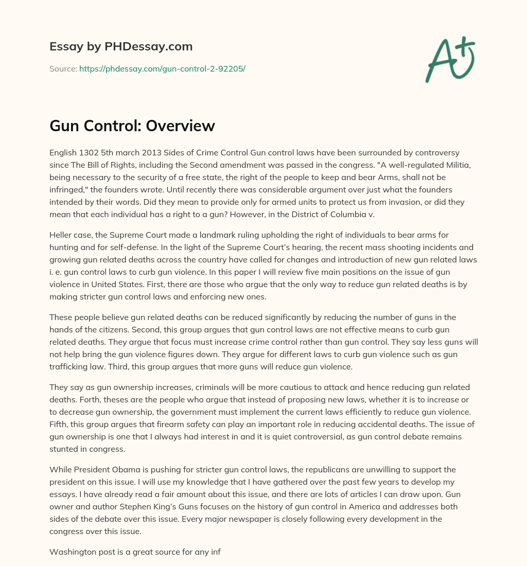 Debate over Gun Control Laws in the United States essay