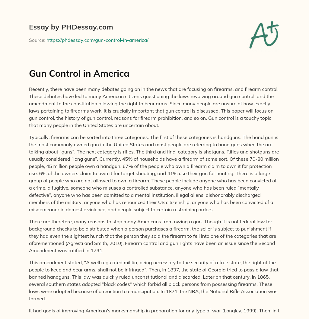 Gun Control in America essay