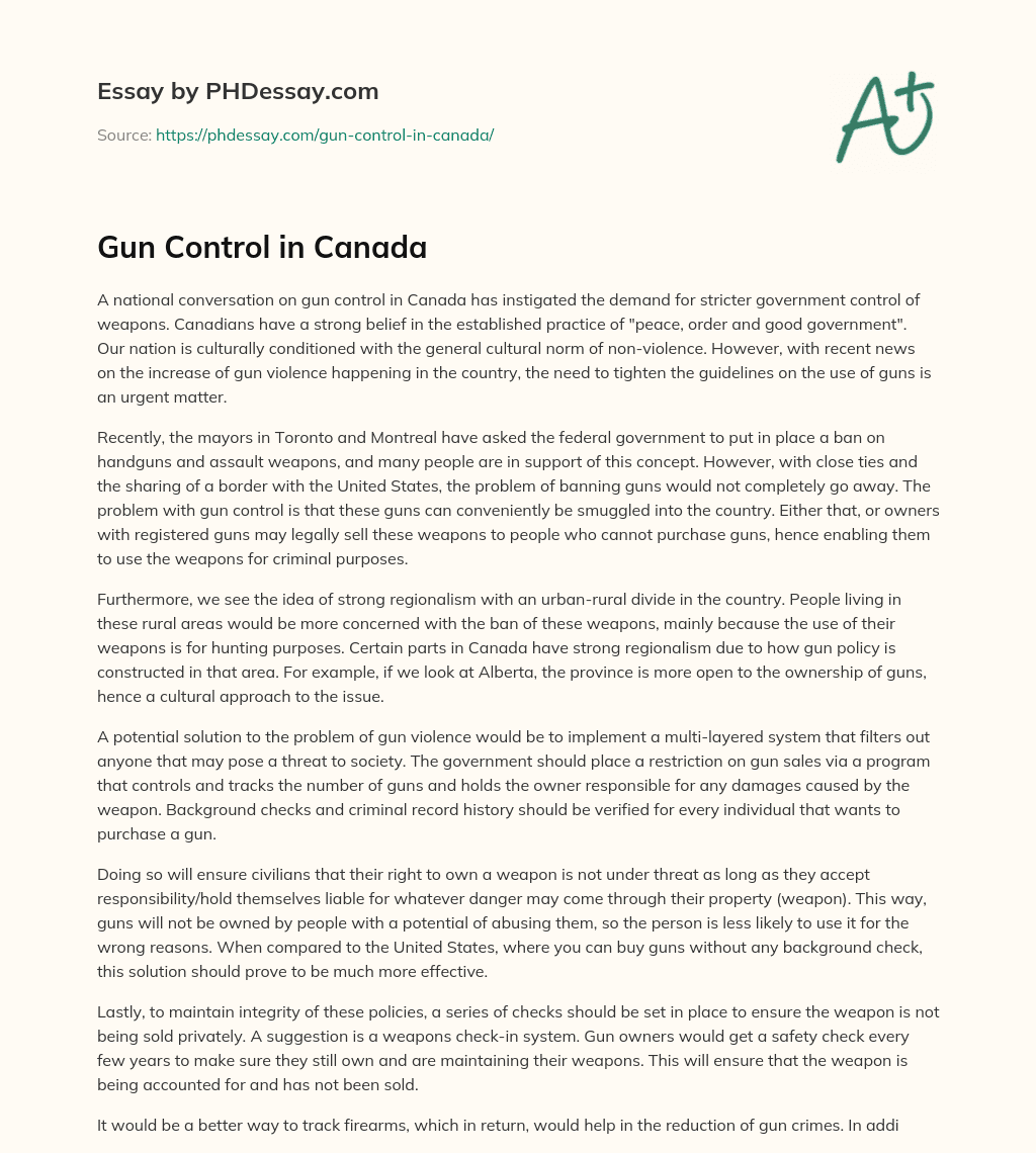 gun control in canada essay
