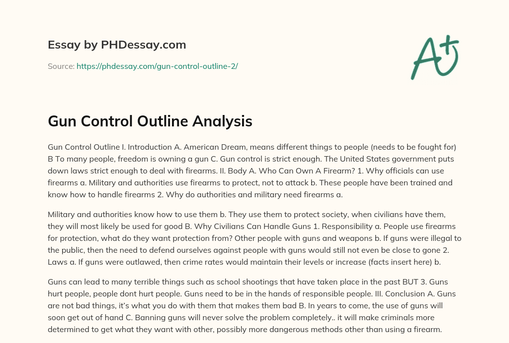 Gun Control Outline Analysis essay