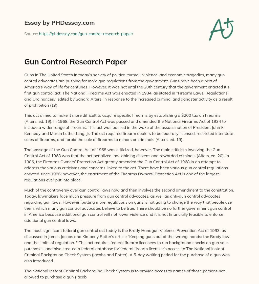 Gun Control Research Paper essay