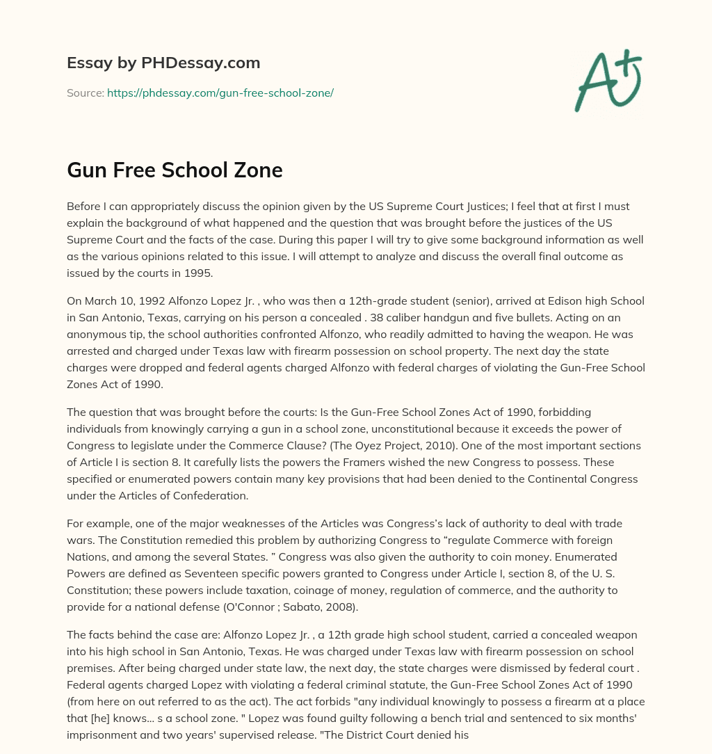 Gun Free School Zone essay