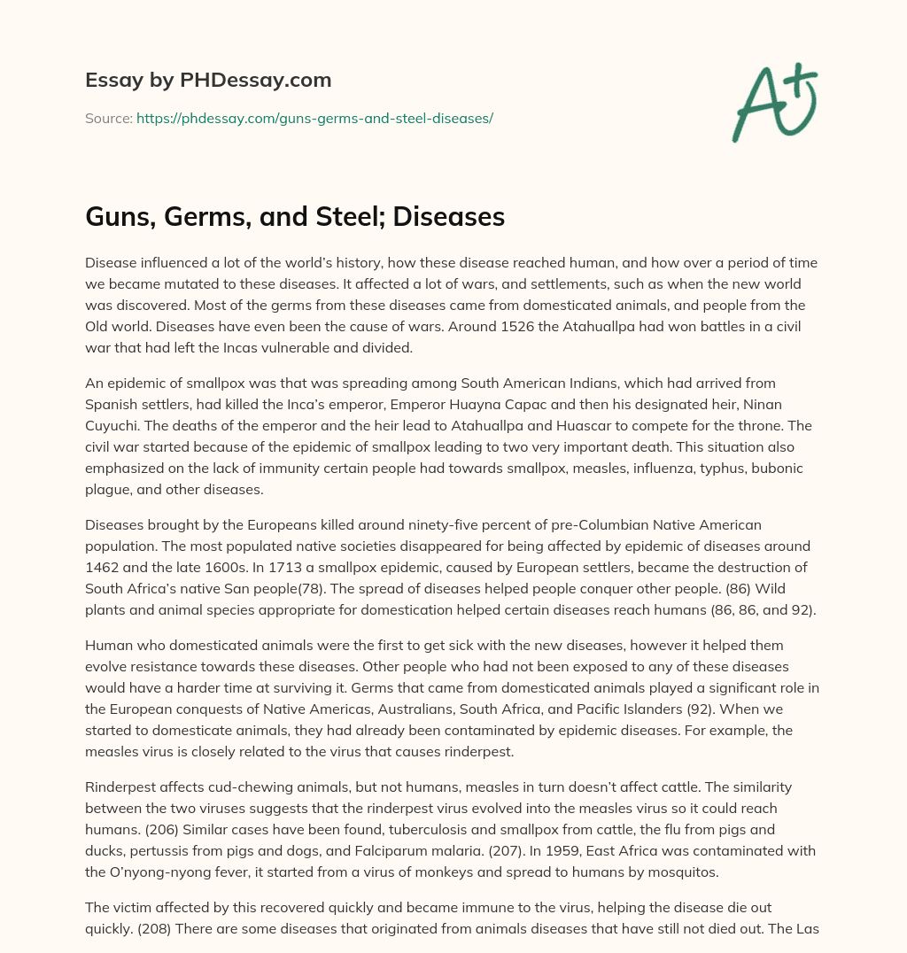 Guns, Germs, and Steel; Diseases essay