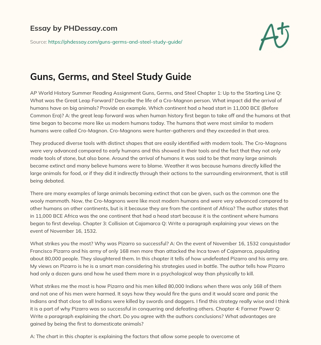 Guns, Germs, and Steel Study Guide essay