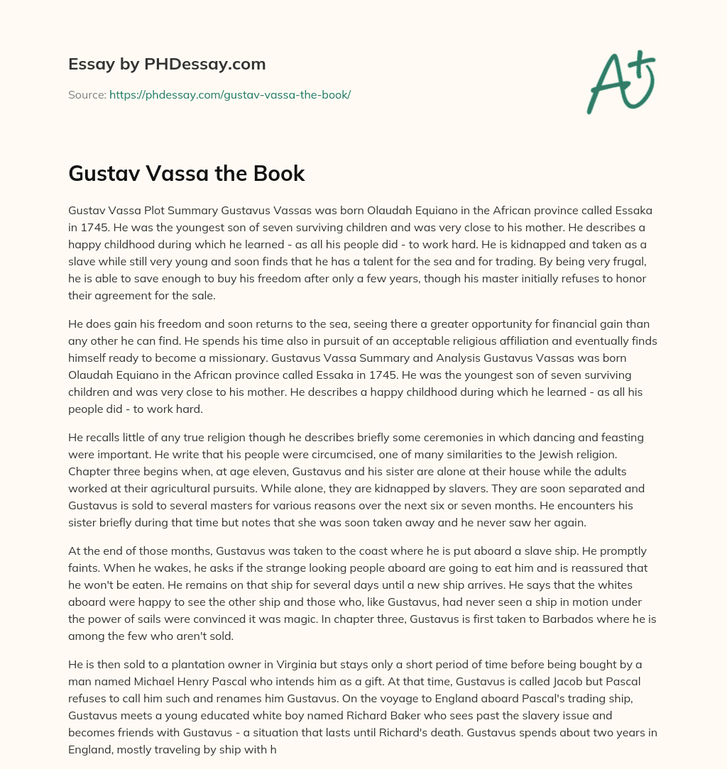 Gustav Vassa the Book essay