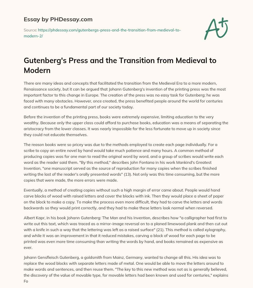 Gutenberg’s Press and the Transition from Medieval to Modern essay