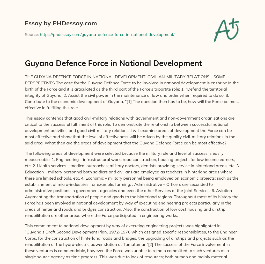 Guyana Defence Force in National Development essay