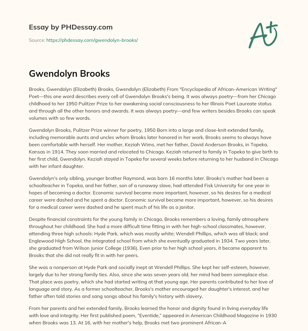 Gwendolyn Brooks essay