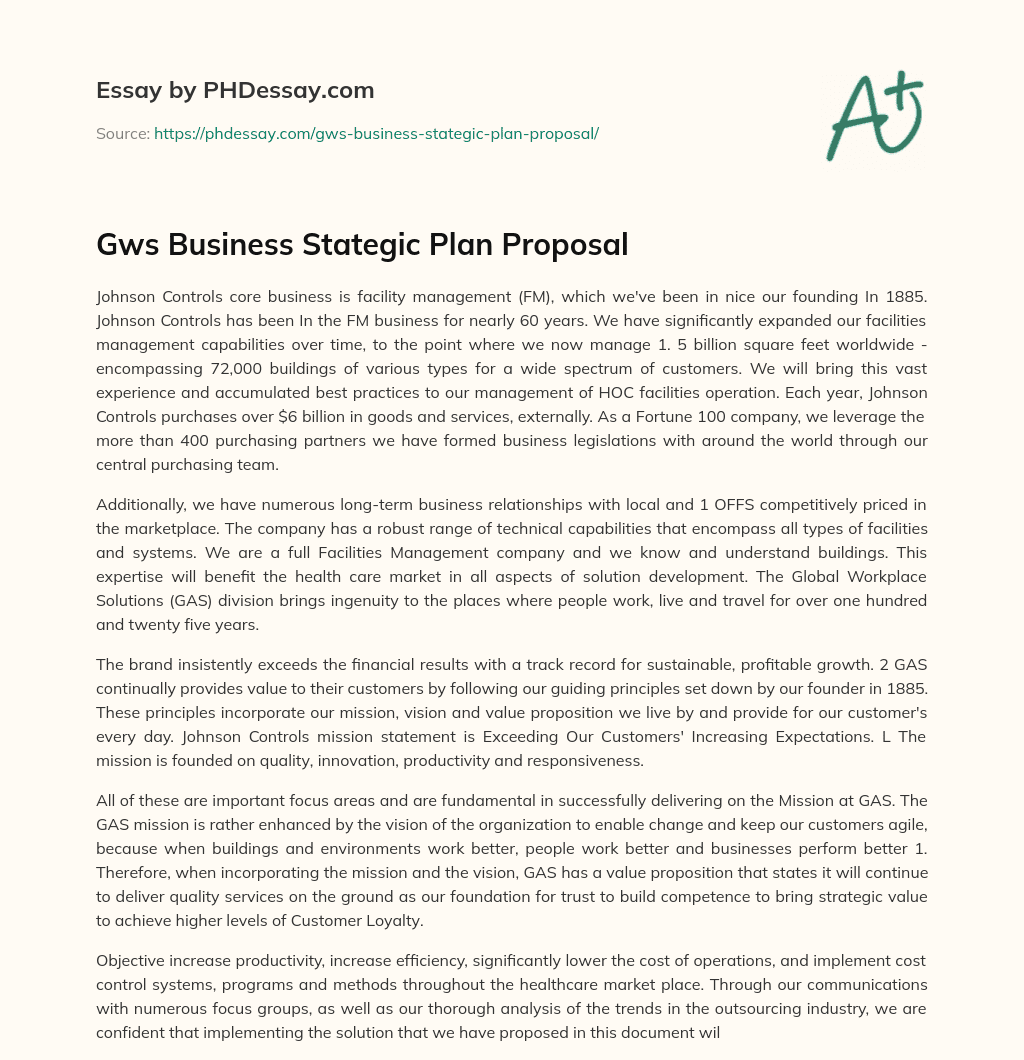 Gws Business Stategic Plan Proposal essay
