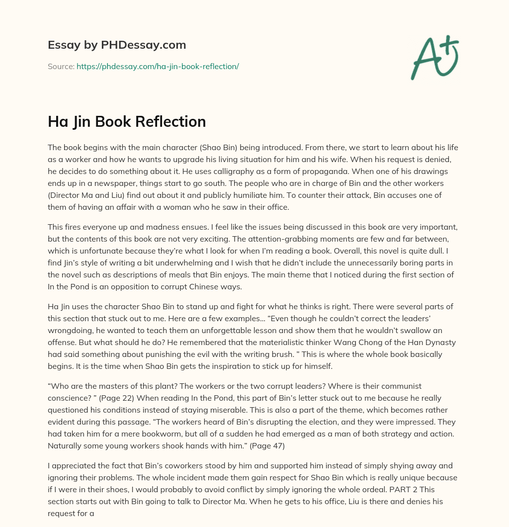 Ha Jin Book Reflection essay