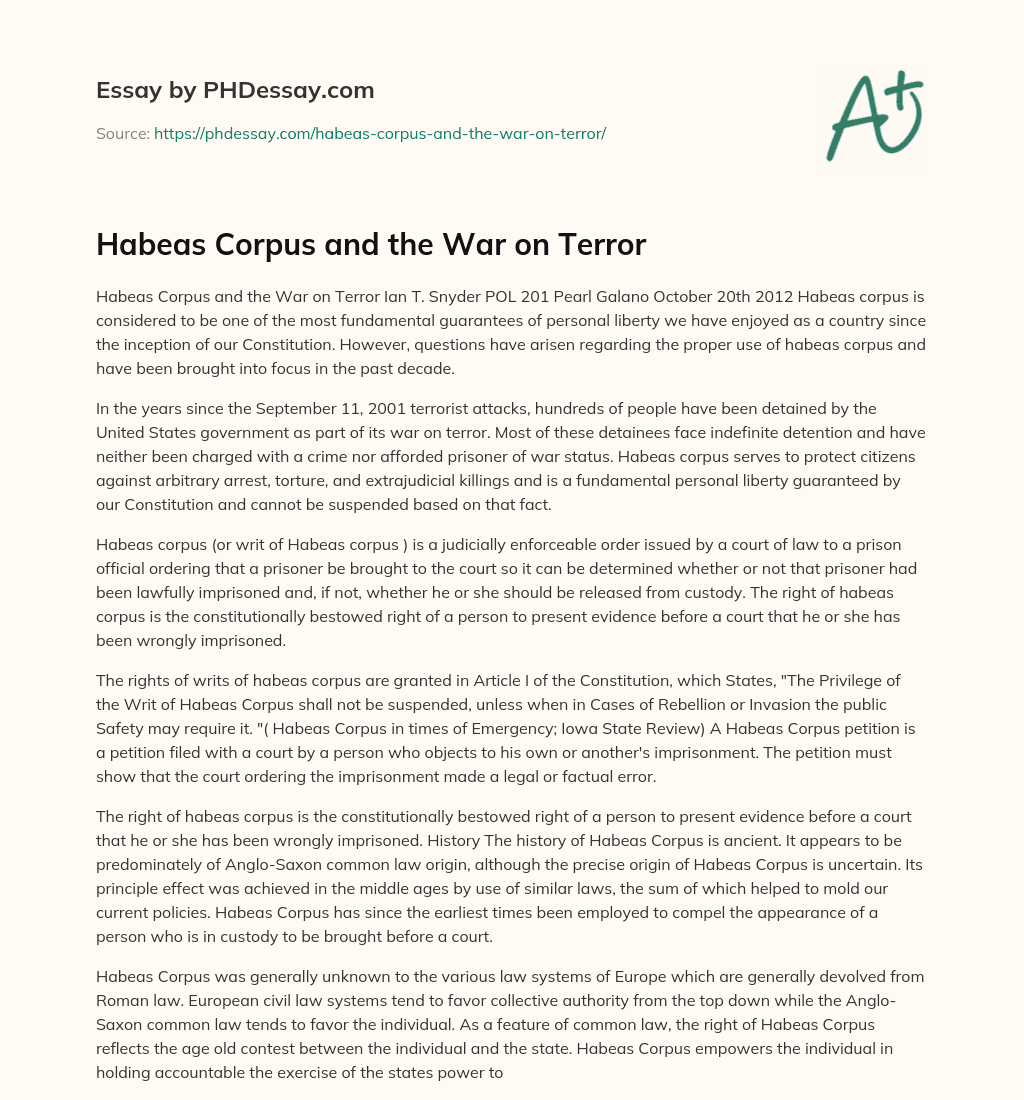 Habeas Corpus and the War on Terror essay