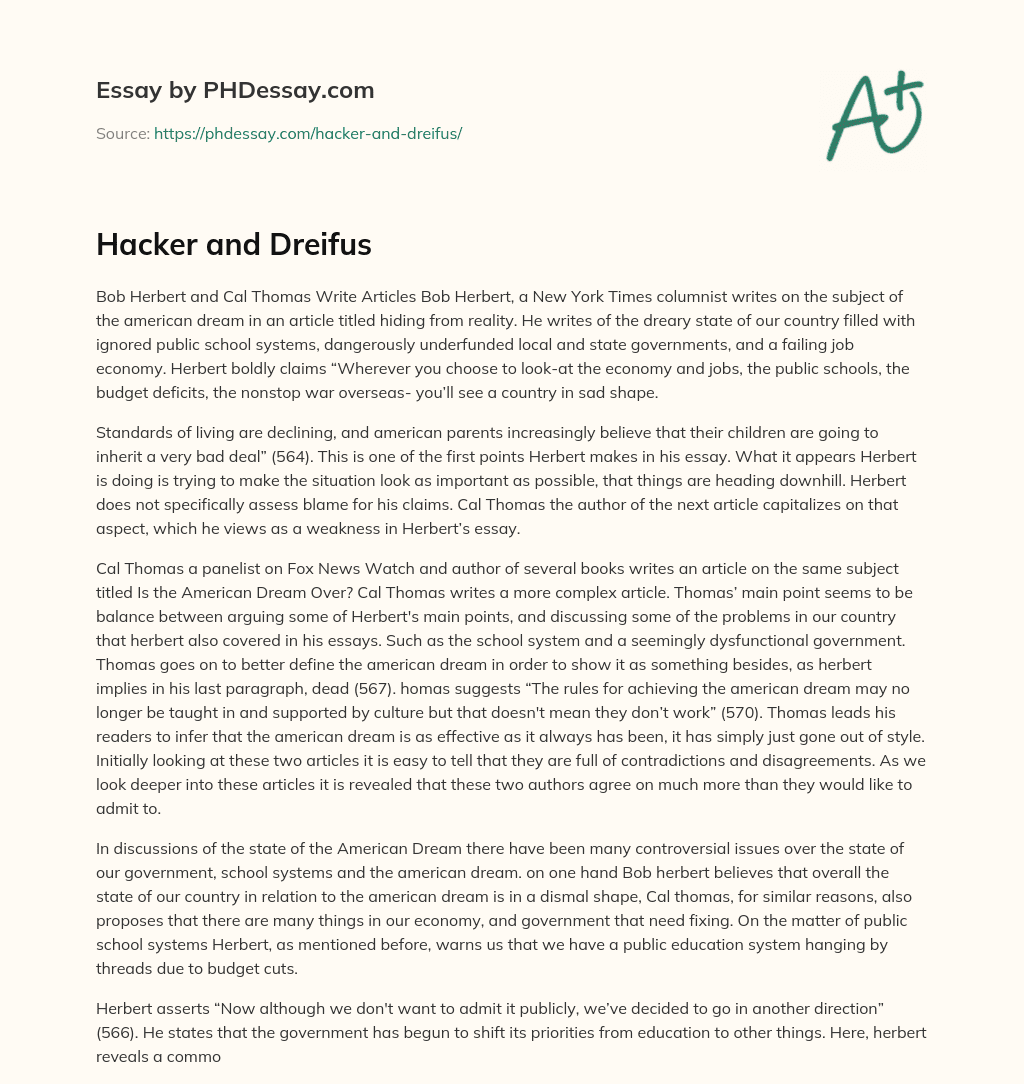 Hacker and Dreifus essay