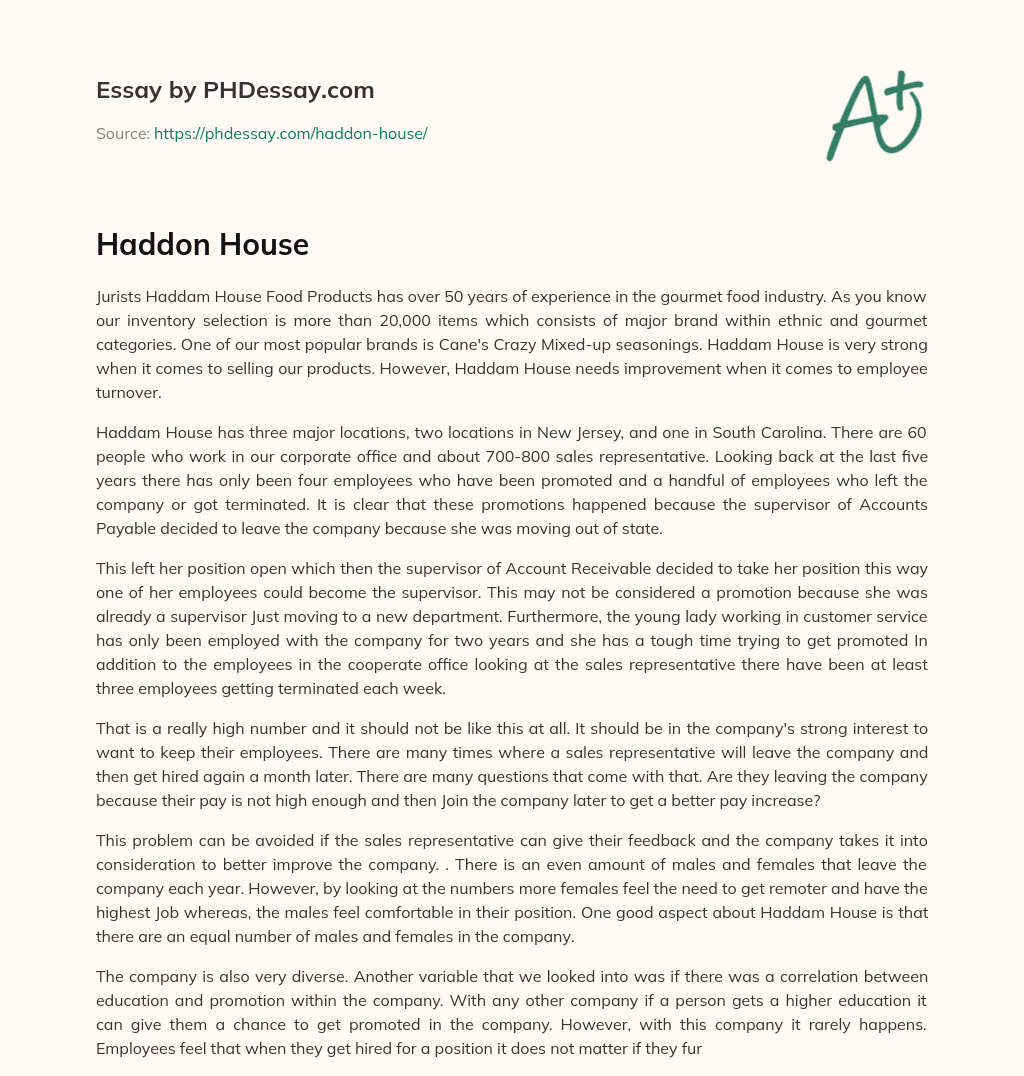 Haddon House essay