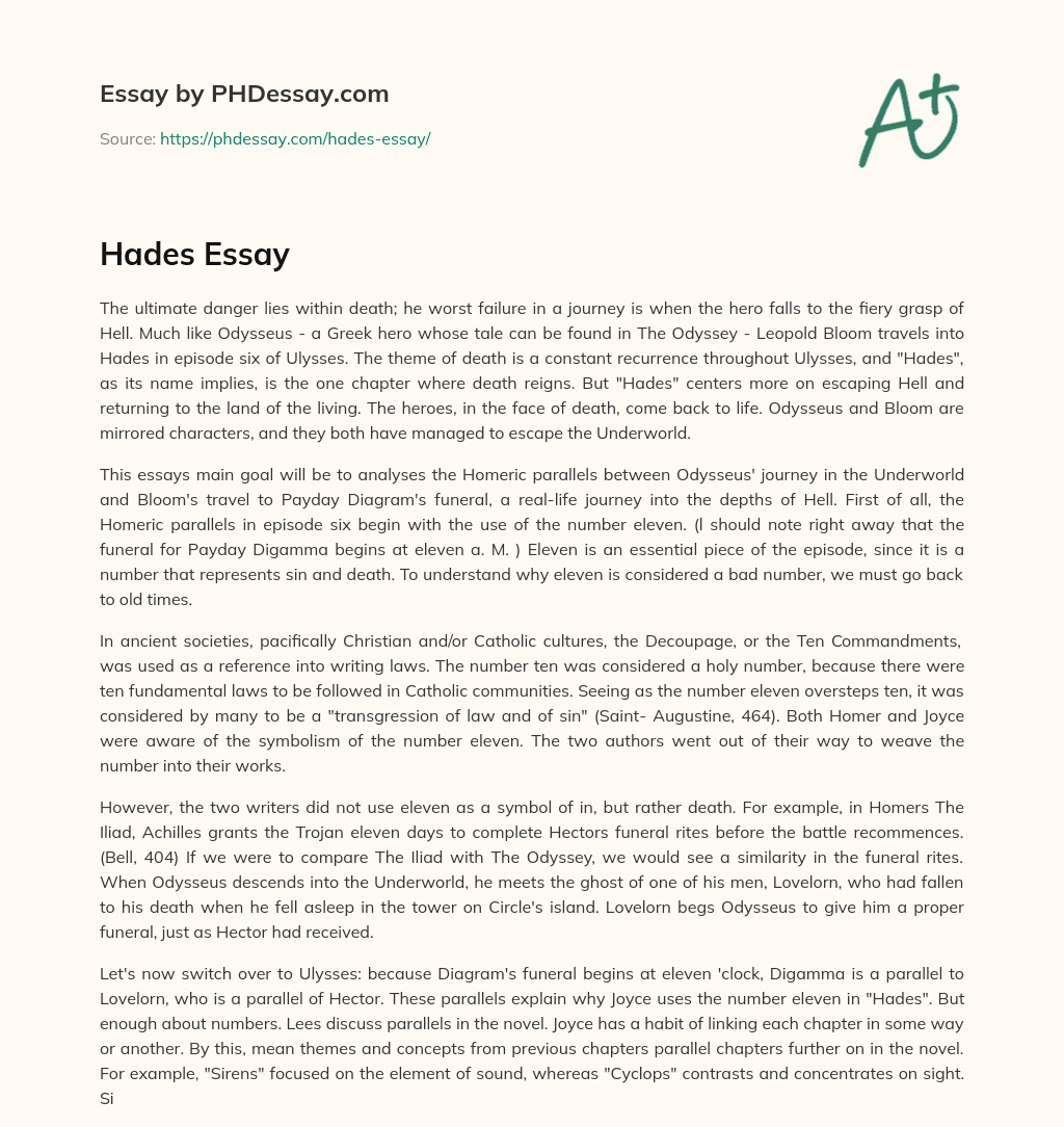 Homeric Parallels in Ulysses’ Hades Chapter: Analyzing the Journey into Death and Return to Life essay