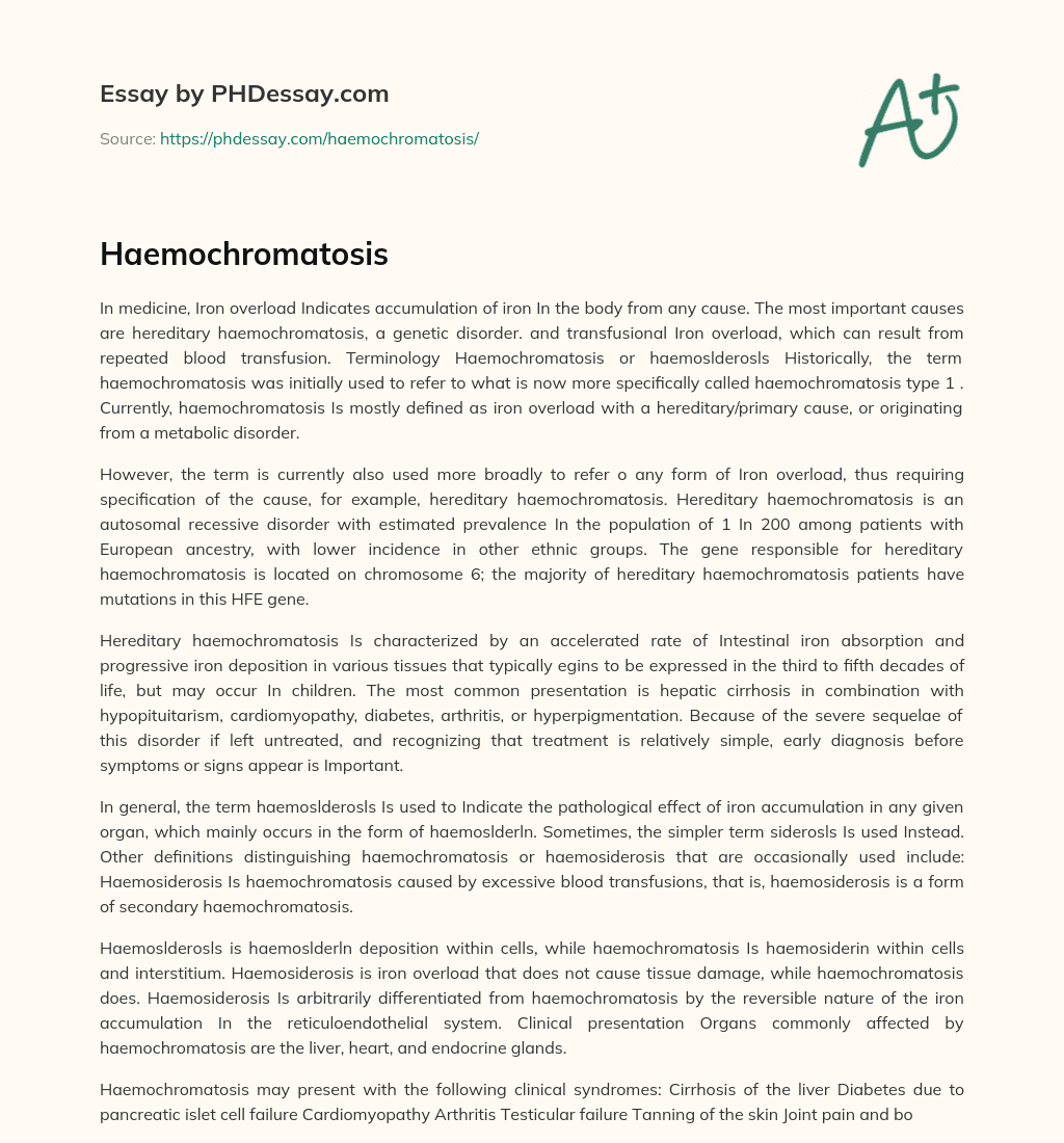 Haemochromatosis essay