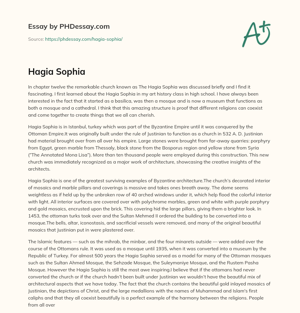 Hagia Sophia essay