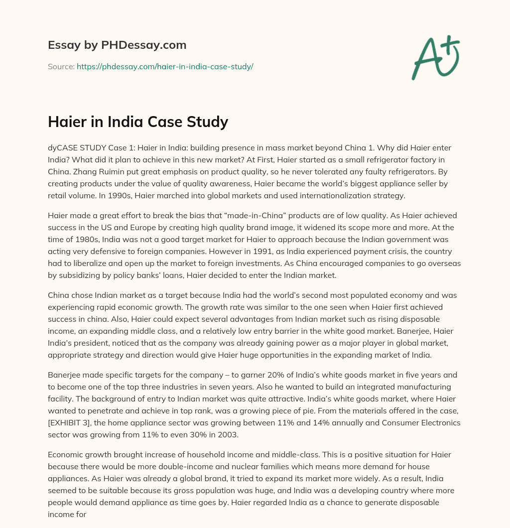 Haier in India Case Study essay
