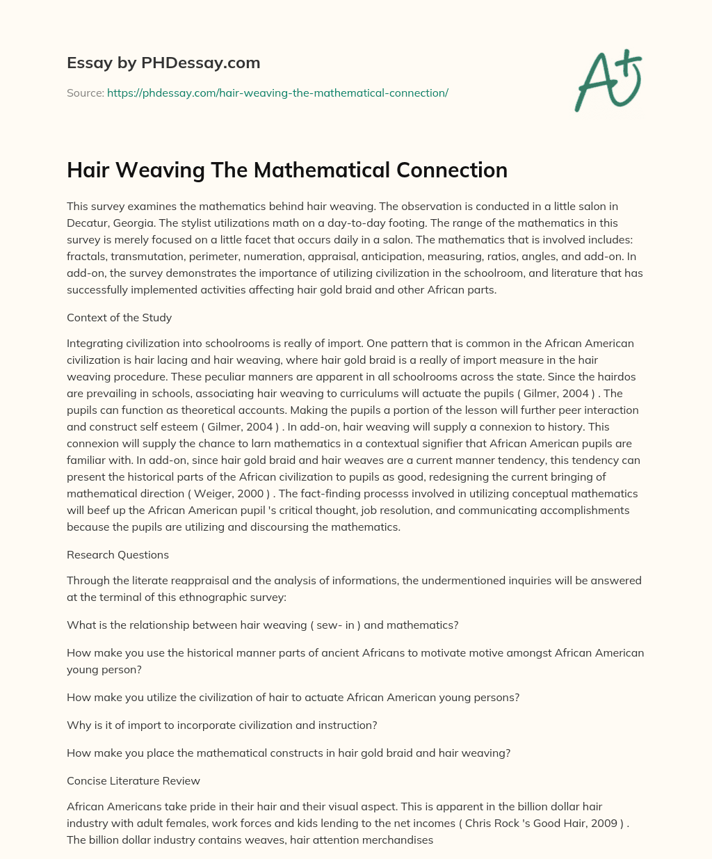 Hair Weaving The Mathematical Connection essay