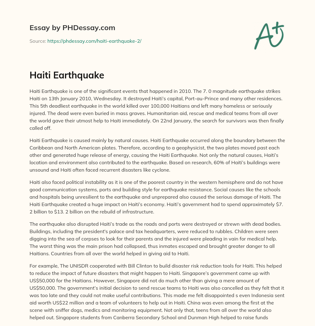 Haiti Earthquake essay