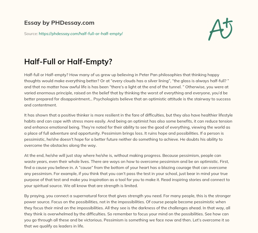 Half-Full or Half-Empty? essay