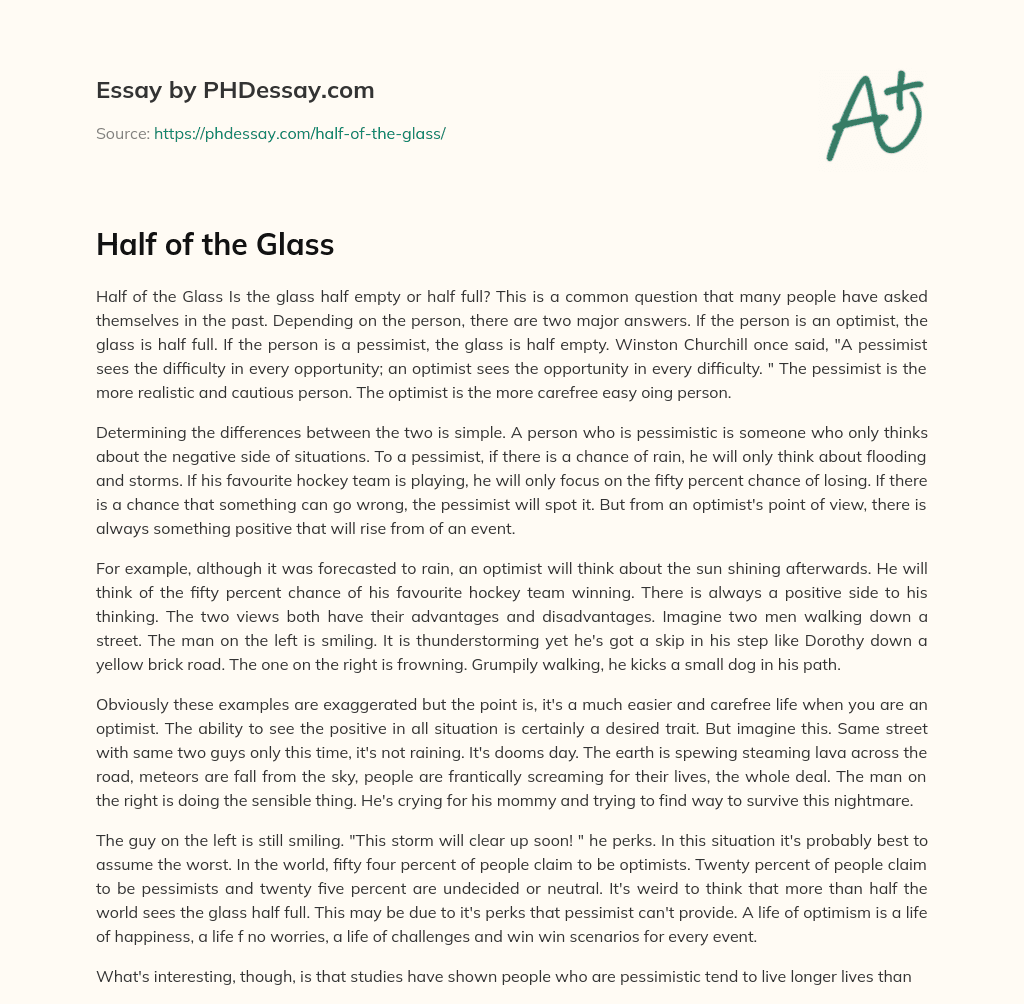 Half of the Glass (600 Words)