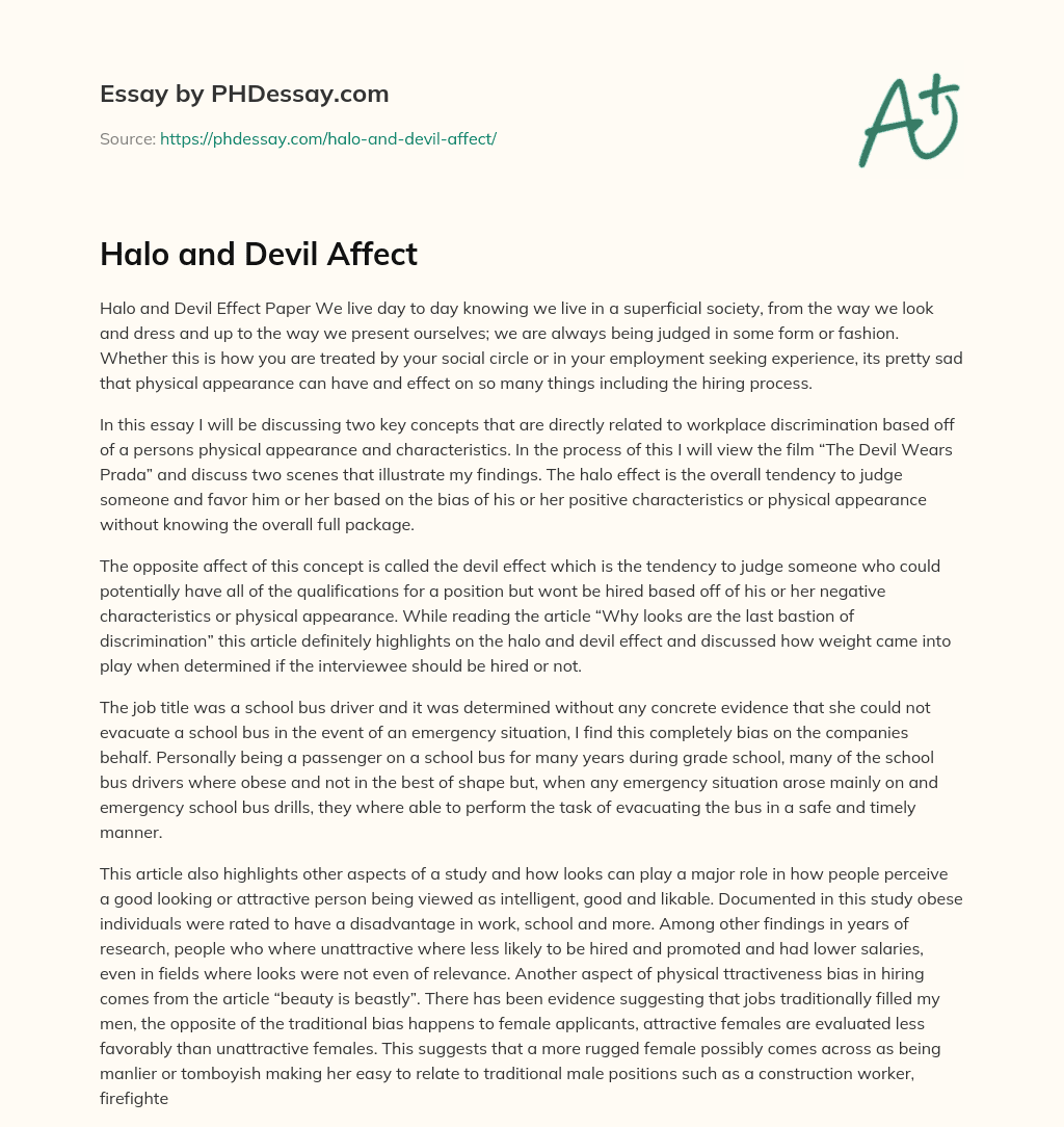 Halo and Devil Affect essay