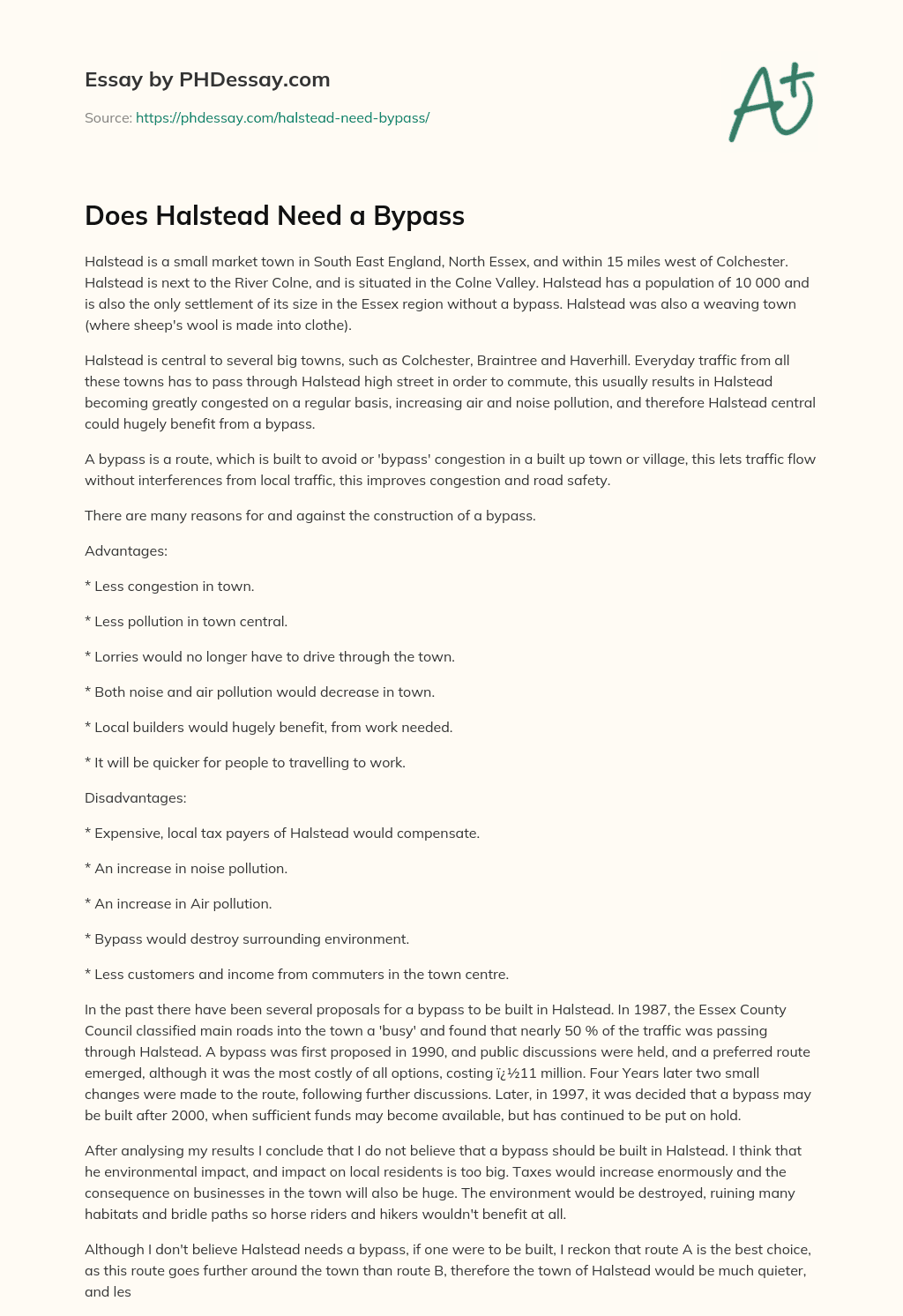 Does Halstead Need a Bypass essay