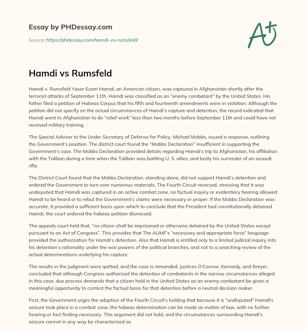 Hamdi vs Rumsfeld essay