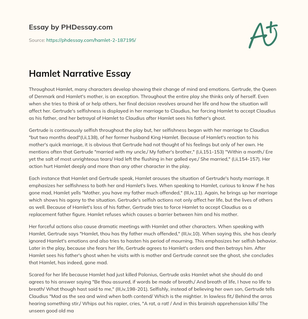 Hamlet Narrative Essay essay