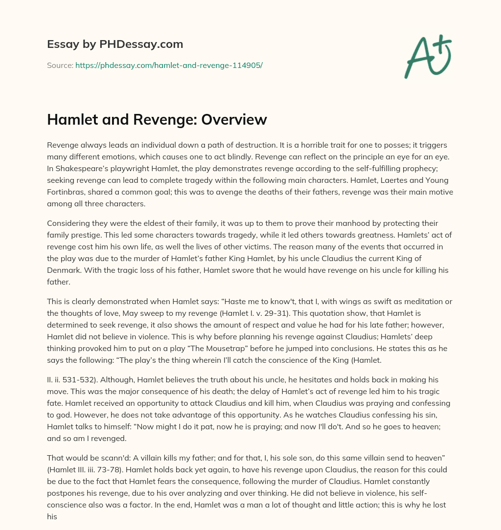 Hamlet and Revenge: Overview essay