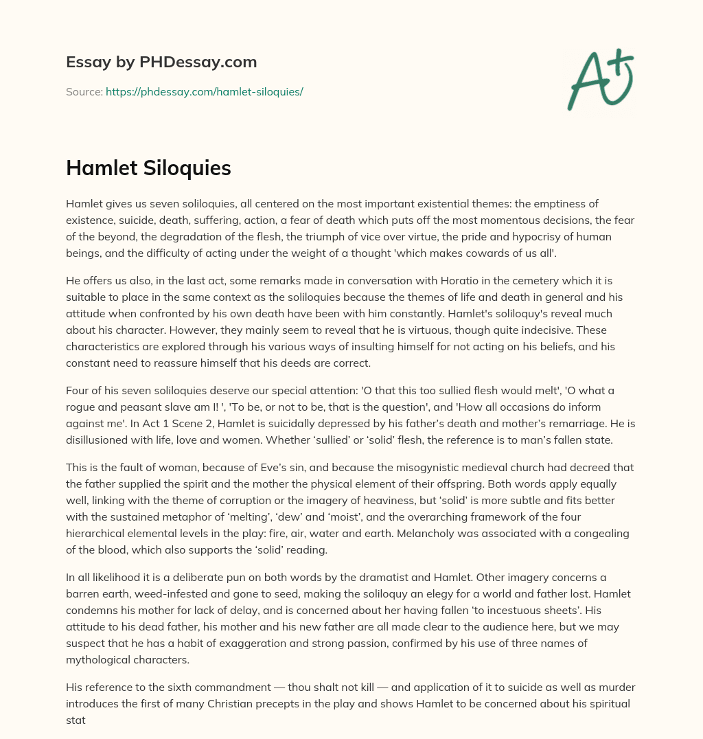 Hamlet Siloquies essay