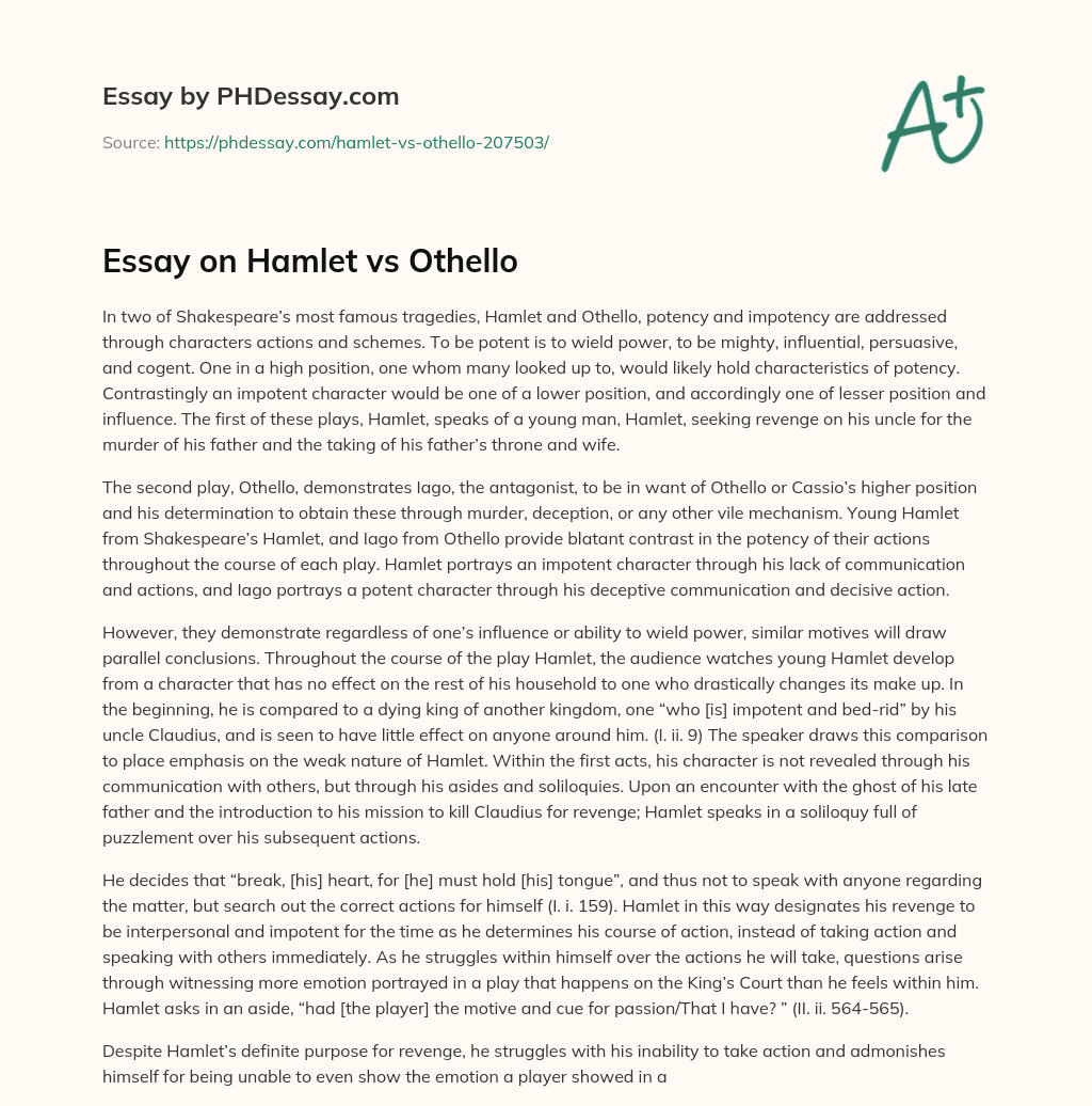 Essay on Hamlet vs Othello essay