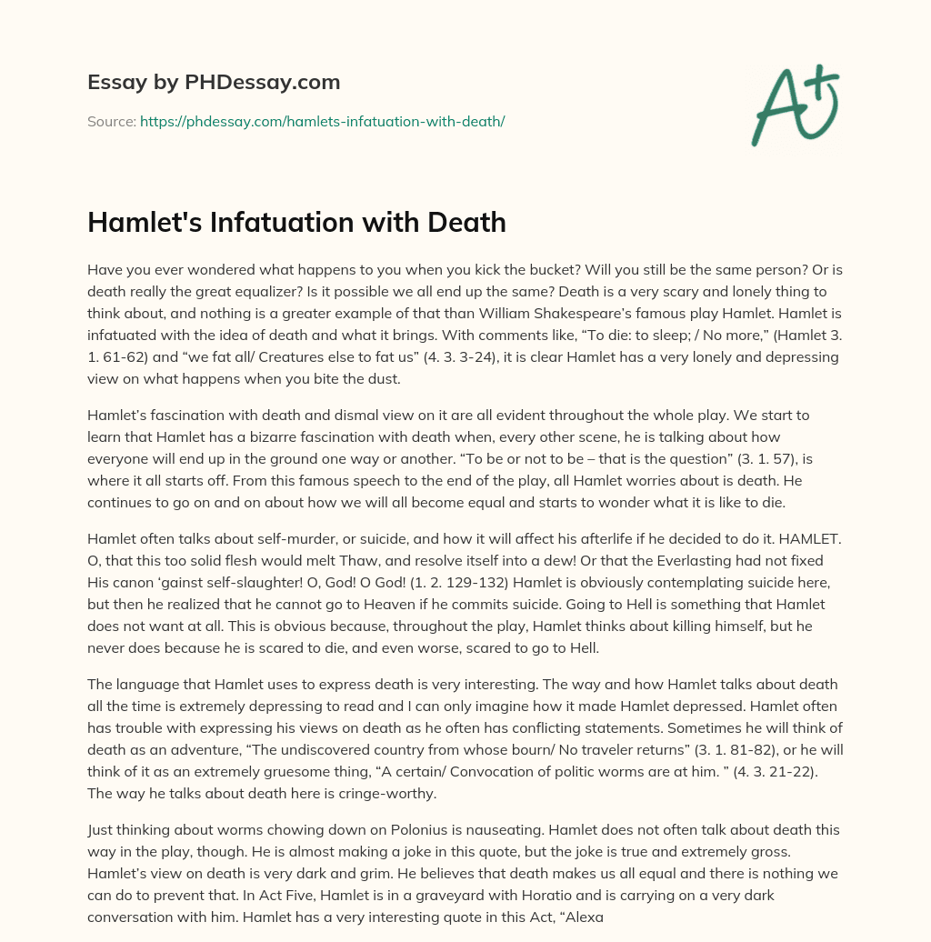 Hamlet’s Infatuation with Death essay