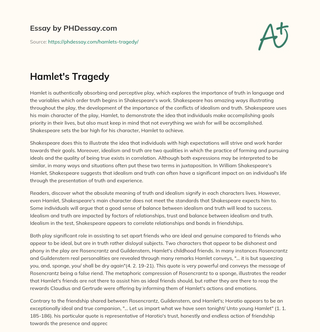 Hamlet’s Tragedy essay