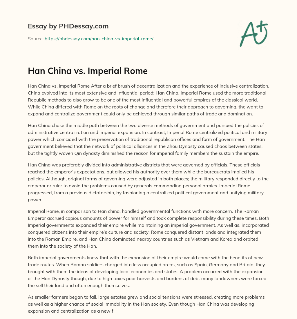 Han China vs. Imperial Rome essay