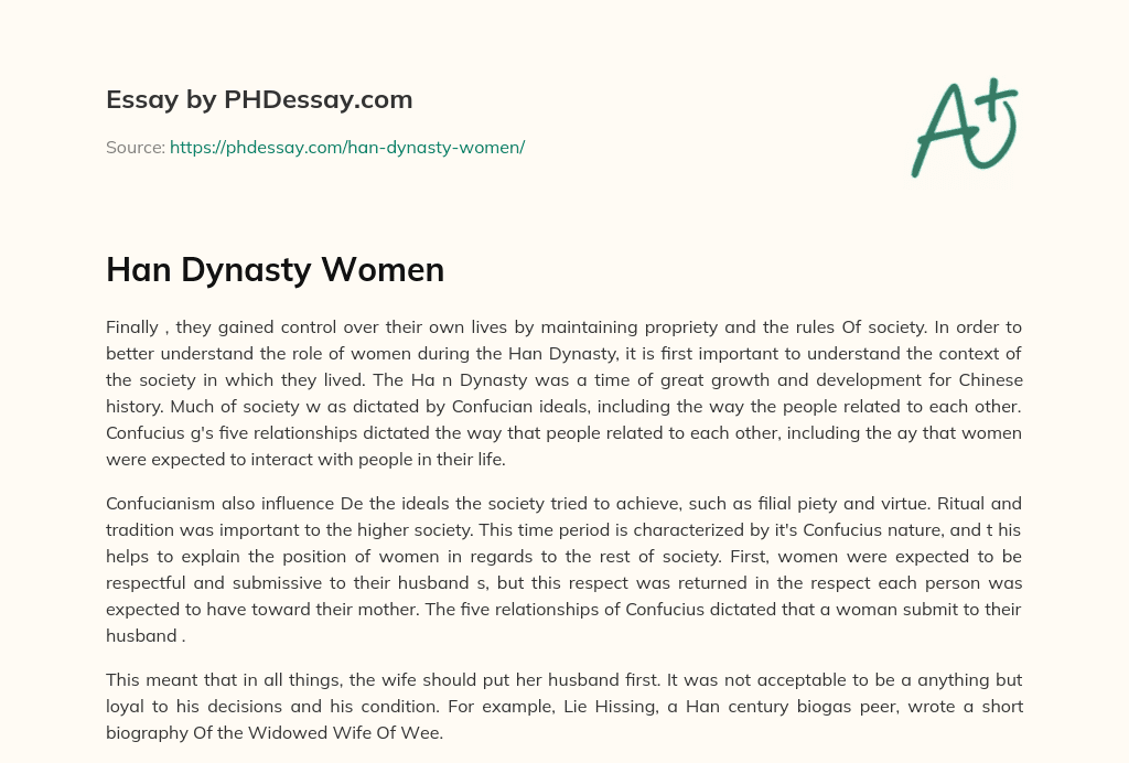 Han Dynasty Women essay