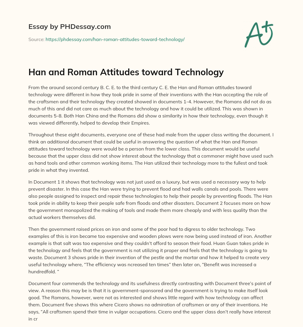 Han and Roman Attitudes toward Technology essay