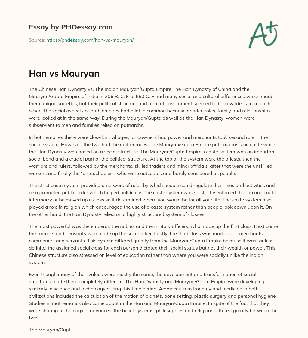 Han vs Mauryan essay
