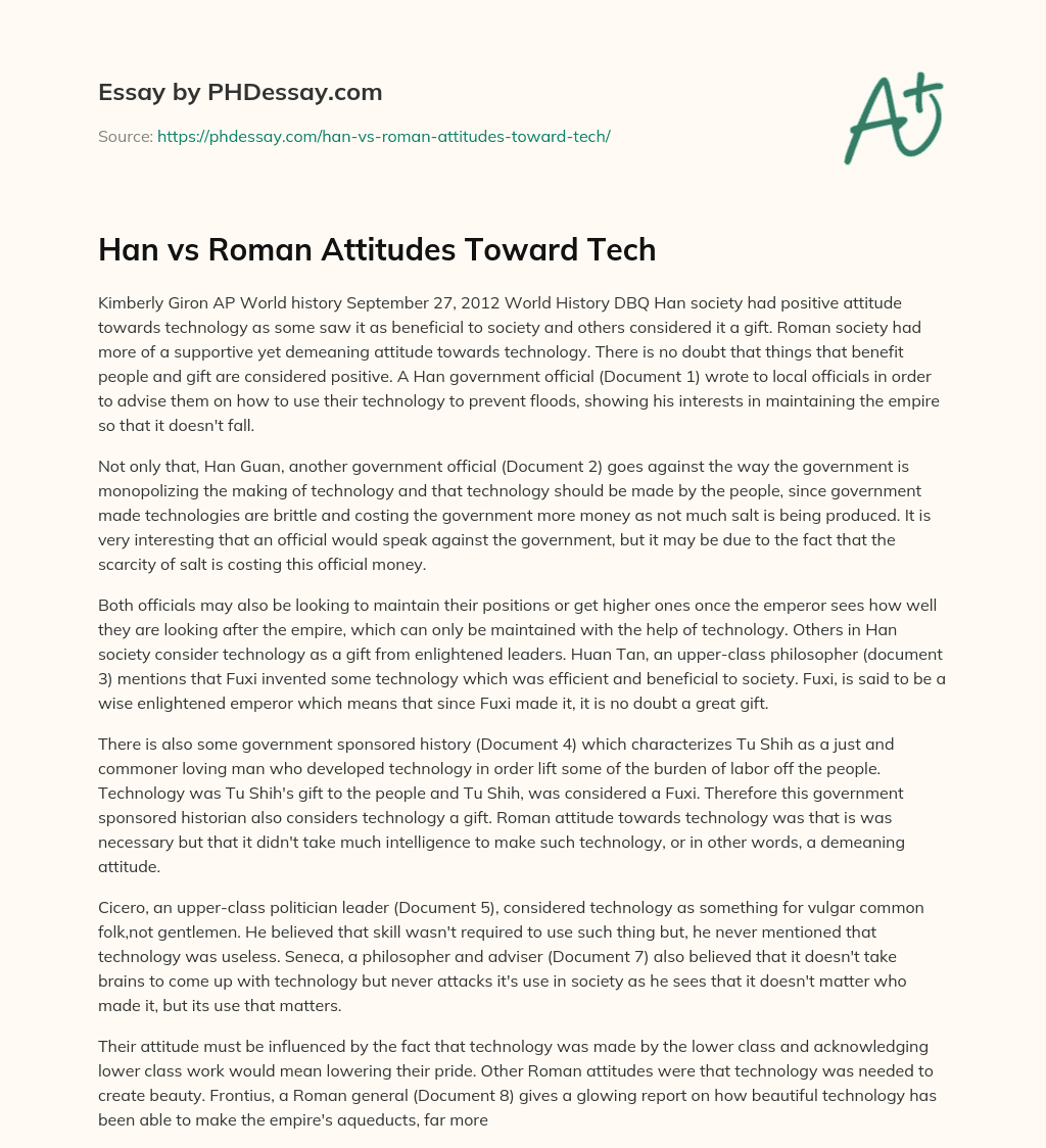 Han vs Roman Attitudes Toward Tech essay