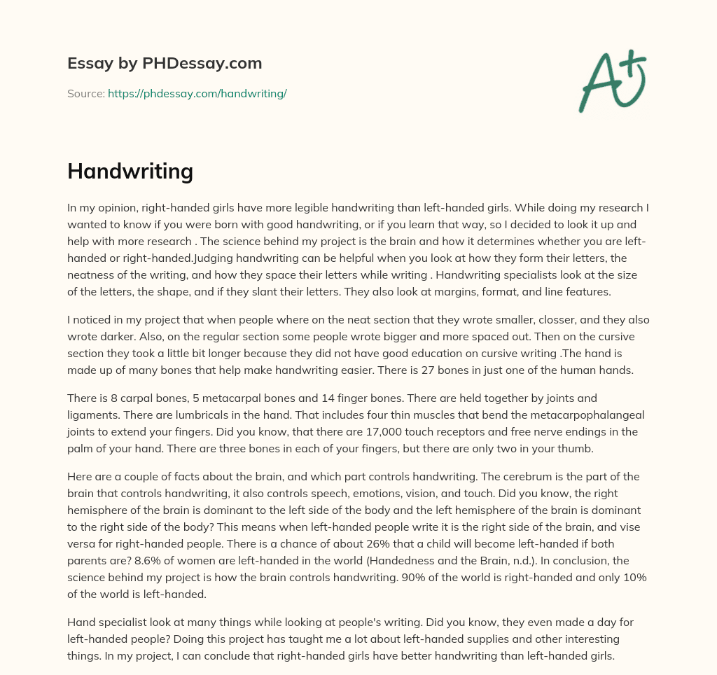 Handwriting Differences Between Left and Right-Handed Girls essay