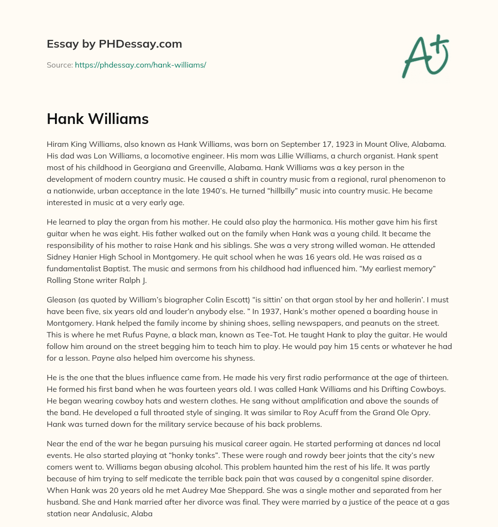 Hank Williams essay