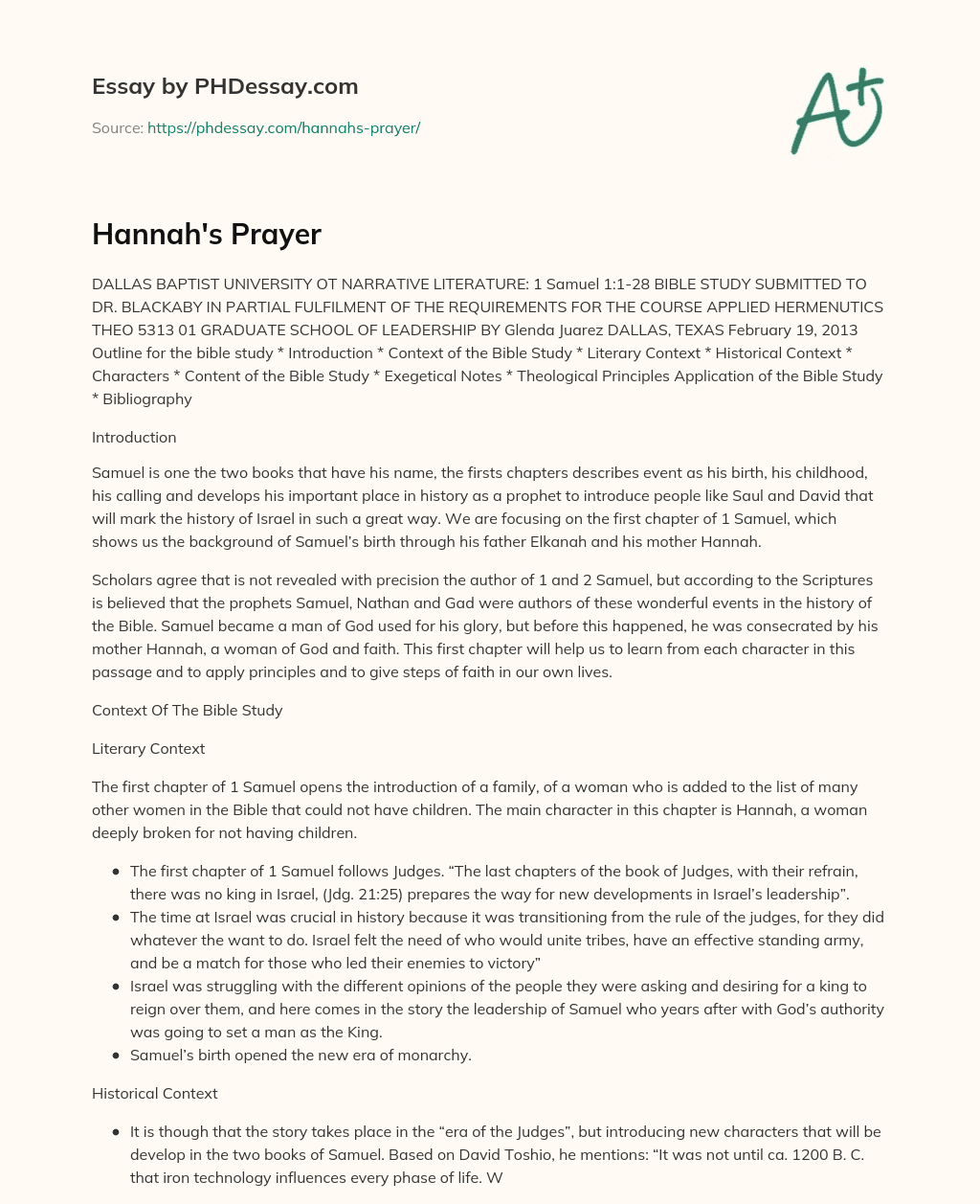 Hannah’s Prayer essay