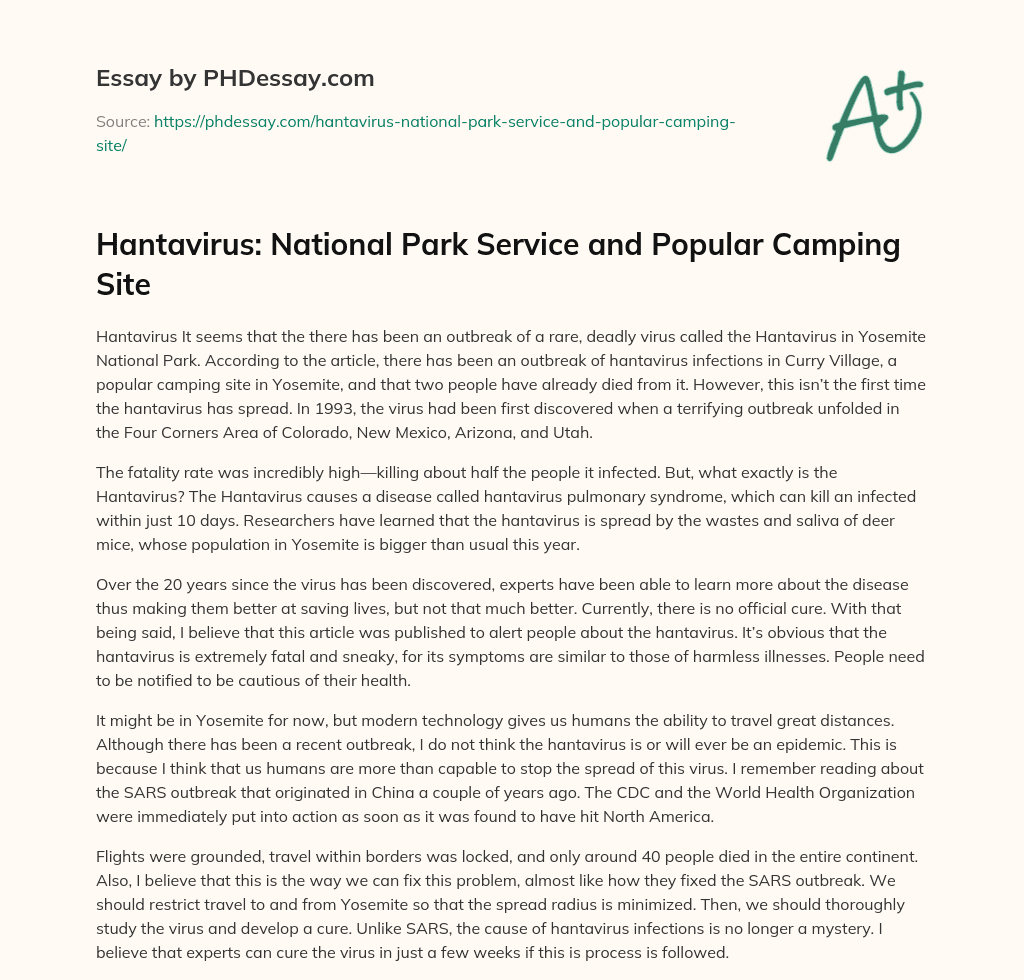 Hantavirus: National Park Service and Popular Camping Site essay
