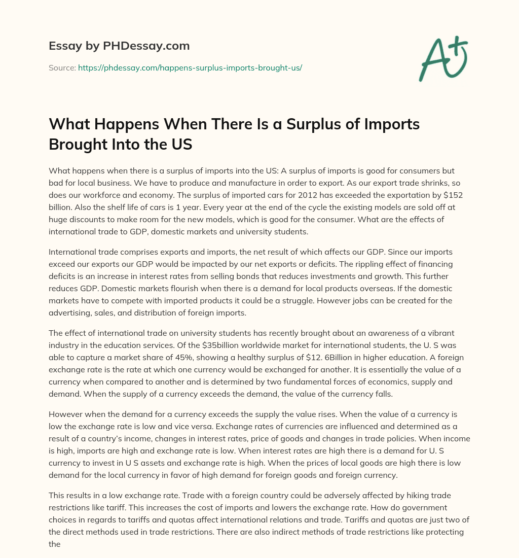 What Happens When There Is a Surplus of Imports Brought Into the US essay