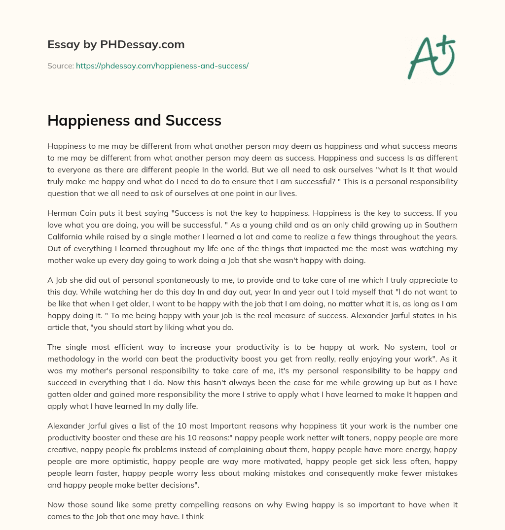 Happieness and Success essay