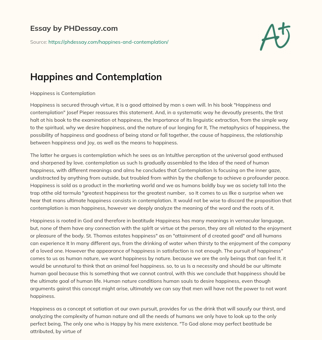 Happines and Contemplation essay