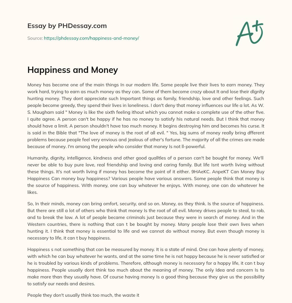 Happiness and Money essay