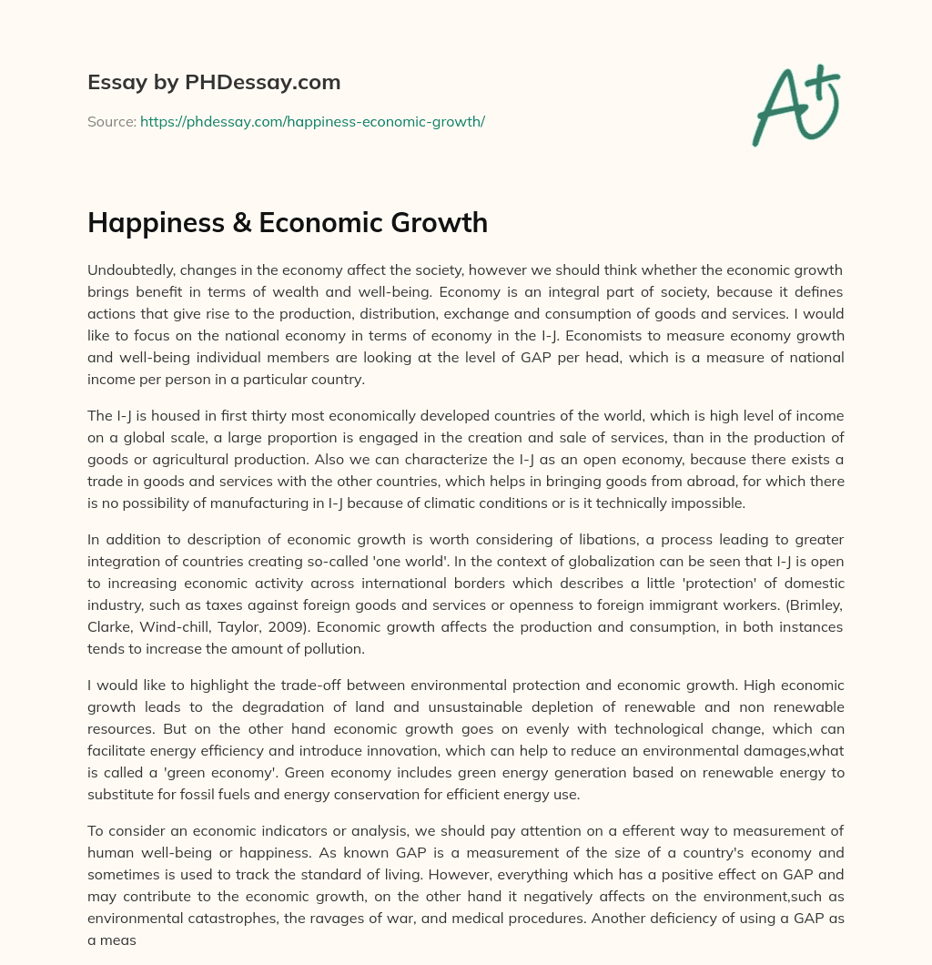Happiness & Economic Growth essay