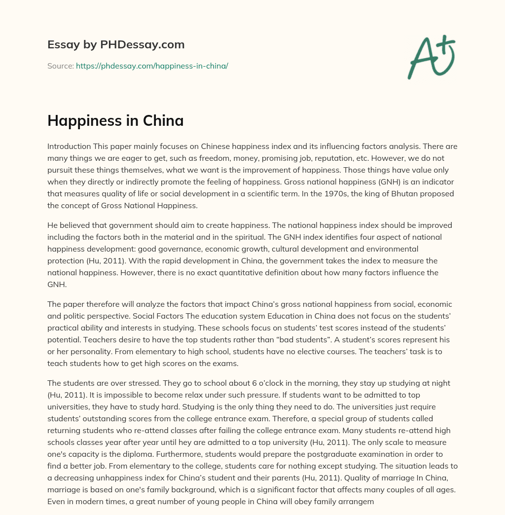 Happiness in China essay